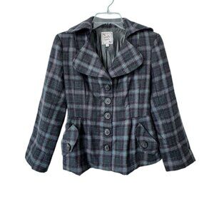 Nanette Lapore Blazer Wool Tailored Gray Plaid Pockets Lined SZ 2